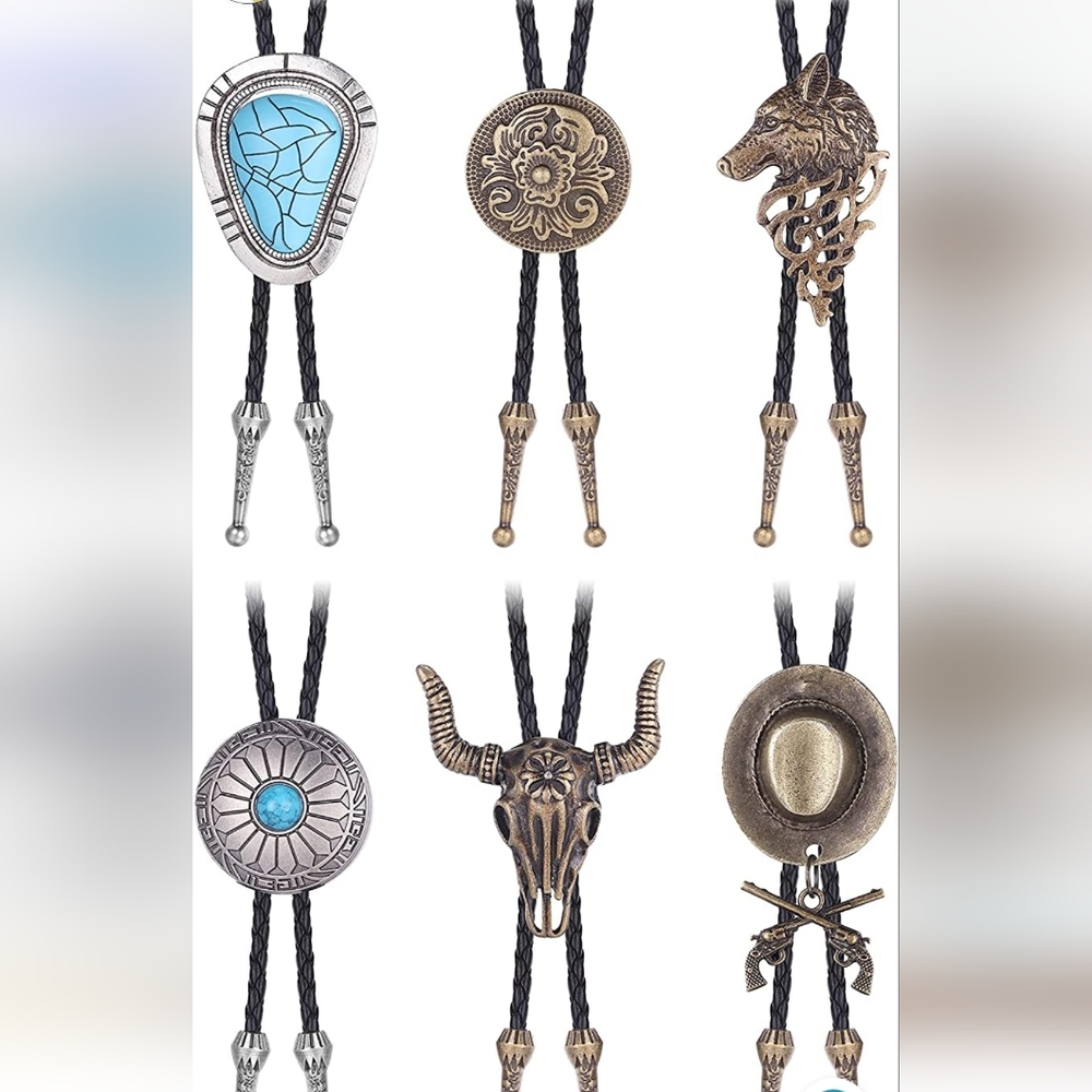 New set of 6 western leather bolo ties